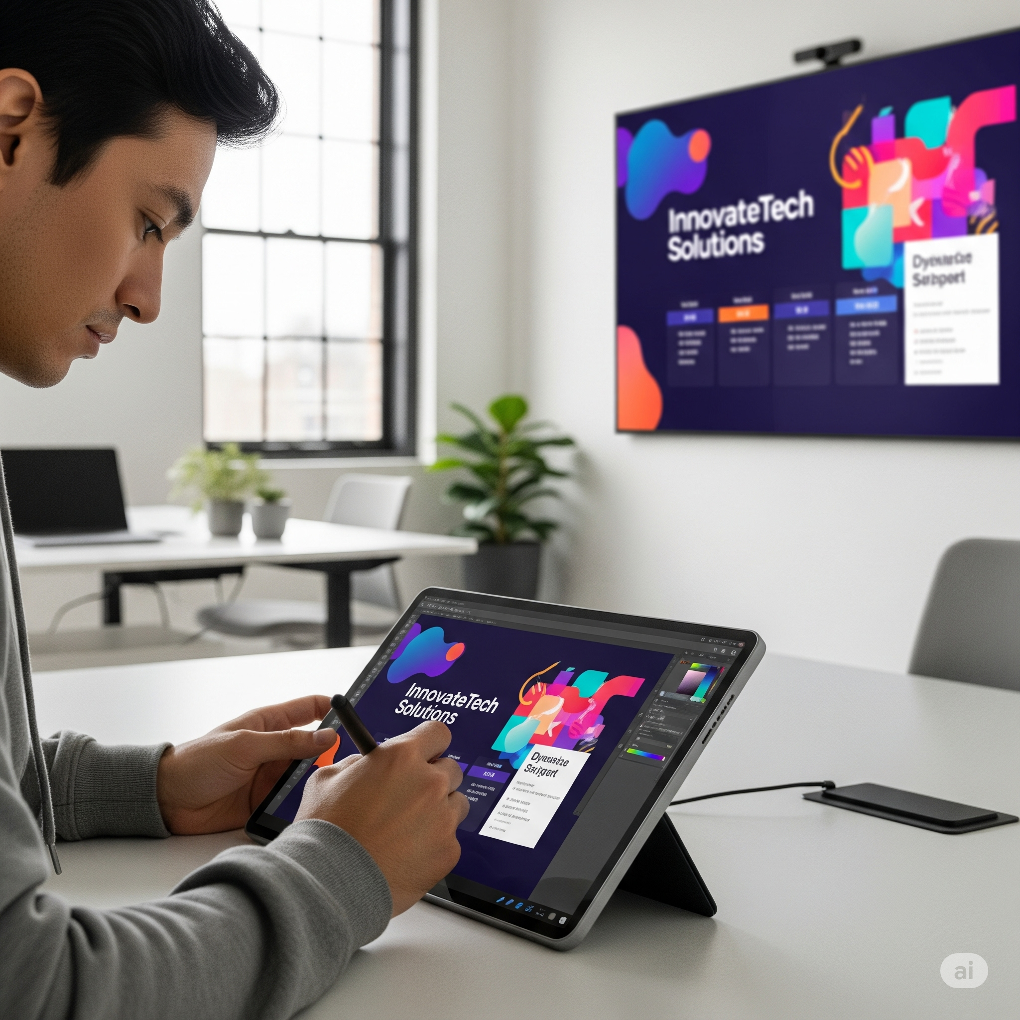 Person working on tablet in modern office